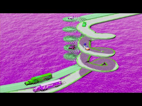 Mack Truck vs King Dinoco Impossible Road Spiral and Log Spiral Bridge Crossing Cars Vs-BeamNG.Drive