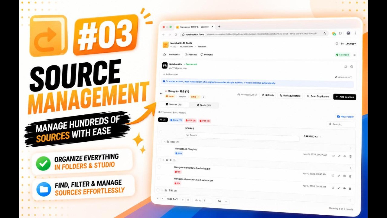 NotebookLM Source Management: Folders, Bulk Rename, Merge & Duplicate Cleanup