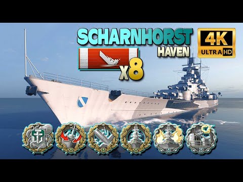 Battleship Scharnhorst: Intense battle with 8 ships destroyed - World of Warships
