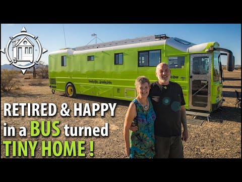 Retired artistic couple converts BUS into TINY HOME w/ clever ideas & murphy bed