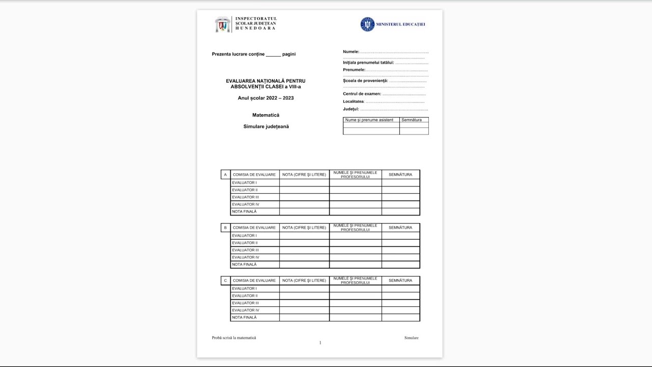 Simulare Evaluare Nationala 2023 - Hunedoara