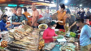 Cambodian Three Market Food Compilation - Grilled Seafood, Noodle Soup With Braised Beef,& More