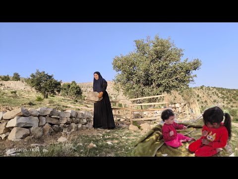 A busy day in the mountains: Mahnaz gardening and building a toilet