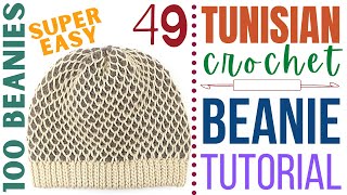 How to Crochet a Beanie - Day 49 - Super Easy Tunisian Crochet Beanie
