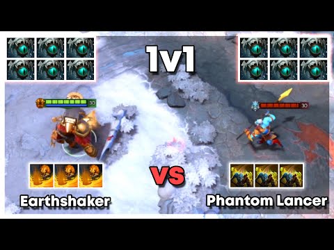 Level 30 Earthshaker vs Level 30 Phantom Lancer with 6x Skadi - Dota 2 1v1