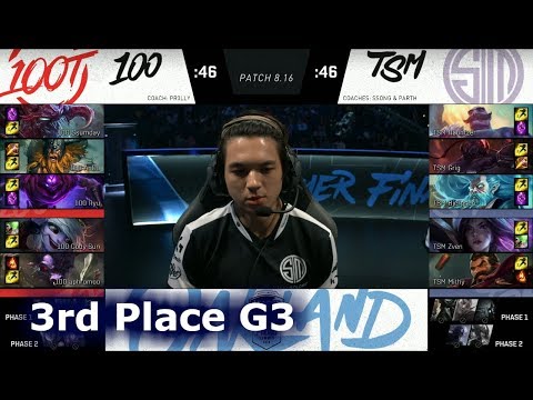 100 Thieves vs TSM Game 3 | 3rd Place S8 NA LCS Summer 2018 | 100 vs TSM G3