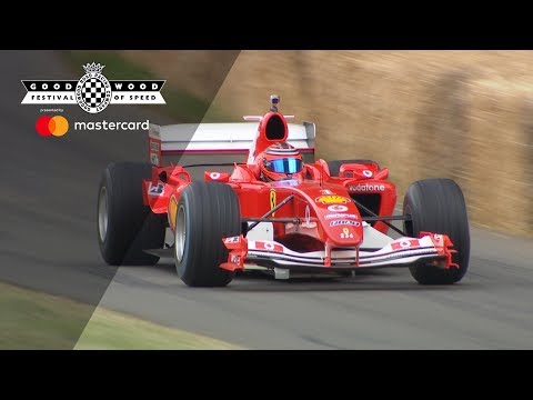 Schumacher's V10 F1 Ferrari F2004 Screams up Goodwood hillclimb