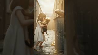 The Poor Cat Didn't Have Food The Pretty Little Girl Help Him 😞 #shorts #Tinkucat