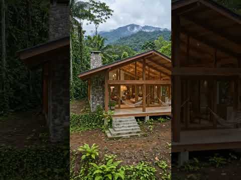 Recorrido tipo dron por una vivienda amazónica inspirada en Tena, Ecuador