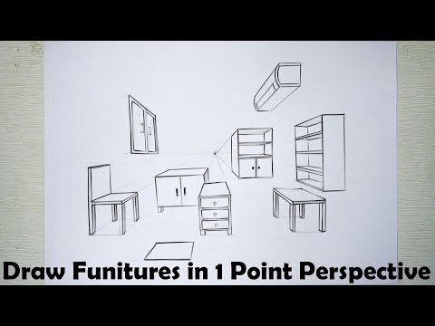 Learn How to Draw furnitures in 1 point perspective | Step by step