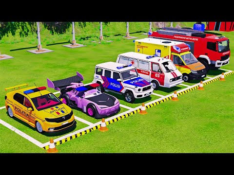 TRANSPORTING FIRE DEPARTMENT, DACIA POLICE CARS & AMBULANCE VEHICLES EMERGENCY WITH MAN TRUCK !FS22