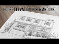 House Elevation Rendering in Pen and Ink | Tauseef Ahmed