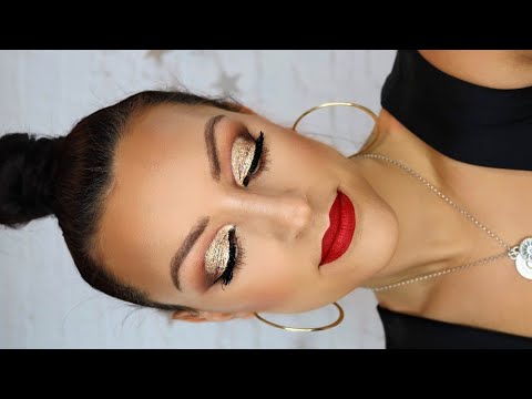 Classic Festive Makeup Tutorial 2018 | Glitter, Gold and Red