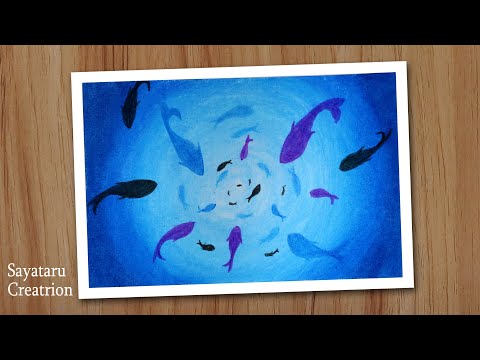 Underwater scenery drawing with oil pastel, Easy Oil pastel drawing for beginners