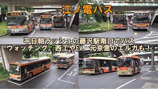 ＜江ノ電バス＞平日朝ラッシュの藤沢駅南口でバスウォッチング🤗西工やEV、元京急のエルガも！／Enoden Bus weekday morning rush hour bus watching