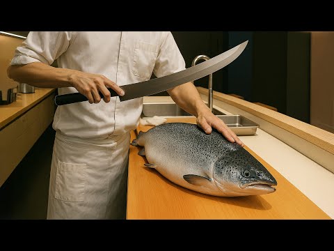 Unbelievable Precision! Sushi Chef Cuts Salmon Like a True Artist