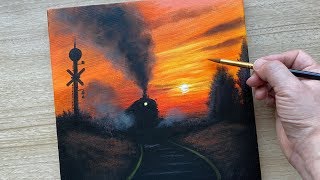 Train Acrylic Painting / step by step / Daily Challenge #77