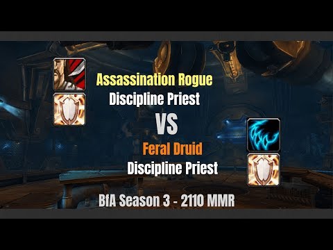 Assa Rogue Disc Priest vs Feral Druid Disc Priest - 2110 MMR - BfA Season 3