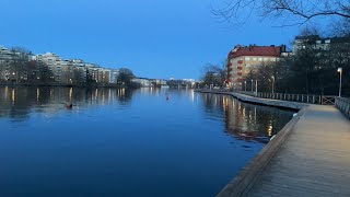 Stockholm Walks: Gröndal Boardwalk at dusk. Popular suburb shoreline.