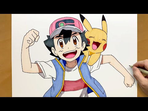 How to Draw Ash Ketchum and Pikachu || Easy Anime Drawing