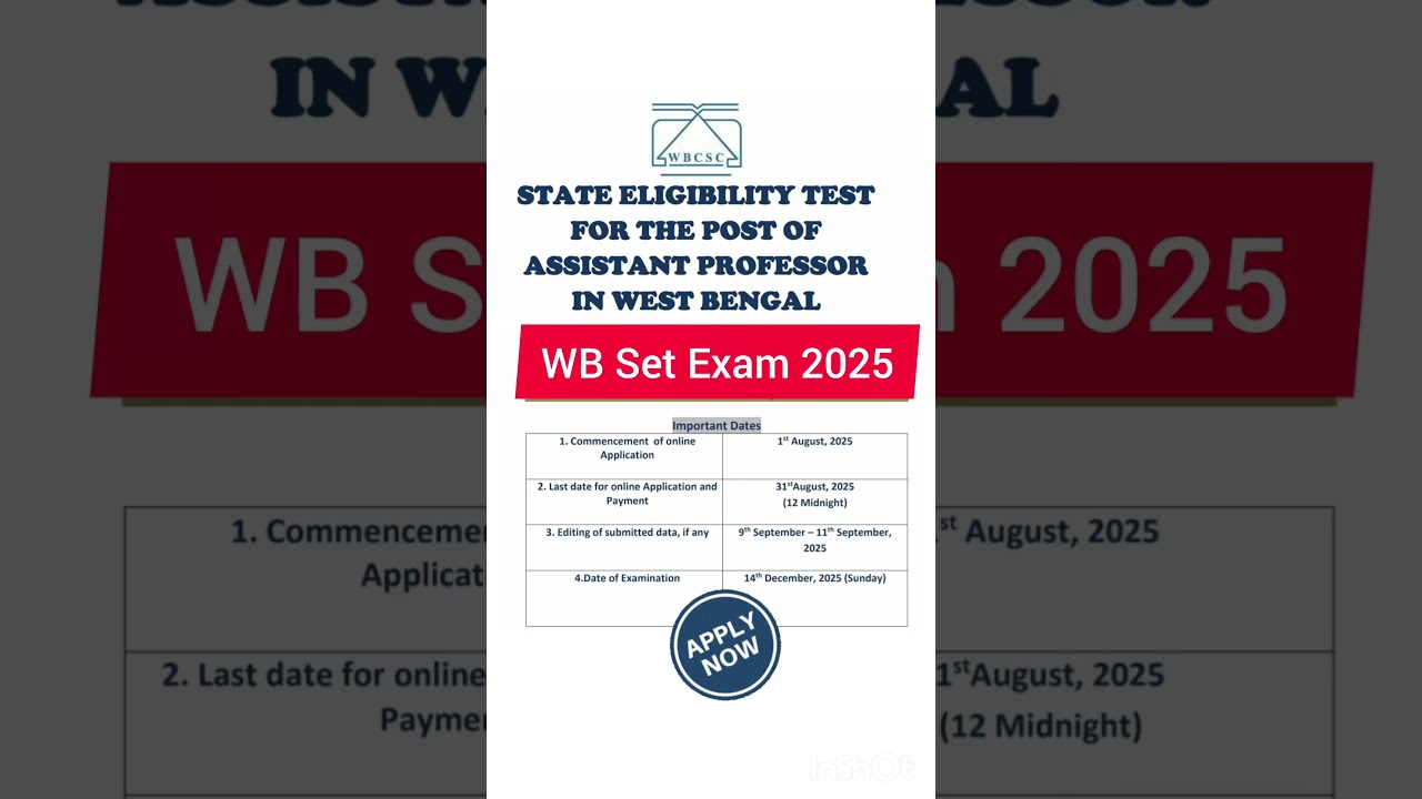 West Bengal Set Exam form Out ! WB SET 2025 #setexam2025 #wbset2025 #ugcnet #netexam