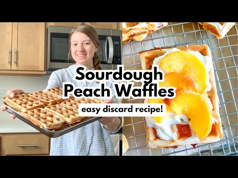 EASY Sourdough Peach Waffles From Scratch (Peaches Inside & Out!)