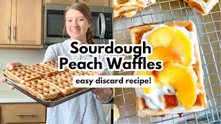EASY Sourdough Peach Waffles From Scratch (Peaches Inside & Out!)