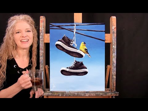 Learn How to Paint CHICKADEE ON SNEAKERS with Acrylic - Paint and Sip at Home - Step by Step Lesson