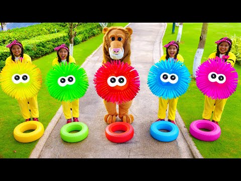 Five Little Babies Jumping on the Bed | Kids Song with Squishy Balls