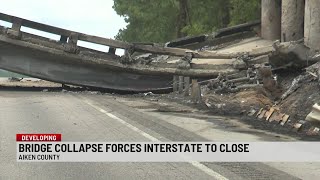 Fiery crash shuts down I-20 in Aiken County; nearby bridge collapses