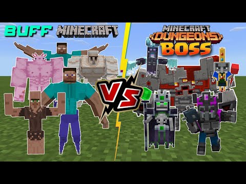 BUFF Minecraft VS Minecraft Dungeons Boss [THICC Steve battles BOSSES]
