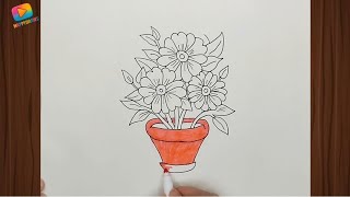 How to Draw a Flower Pot with Flowers | Easy Step-by-Step Tutorial | HAPPYDRAWS for Kids & Beginners