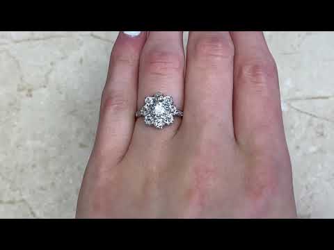 0.63ct Center Old European Cut Diamond Cluster Engagement Ring - Highland Ring - Hand Video
