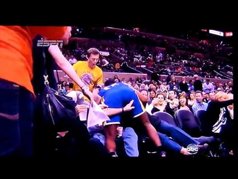 Ron Artest Spills Coffee on Texting Spurs Fan HD w/ super slo-mo