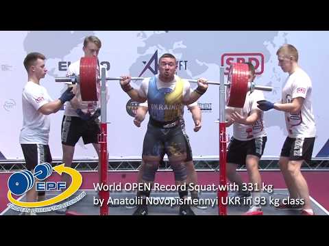 World OPEN Record Squat with 331 kg by JUNIOR Anatolii Novopismennyi UKR in 93 kg class