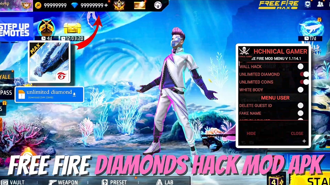 FREE FIRE NEW MOD MENU || UNLIMITED DIAMOND HACK || FF MOD MENU APK