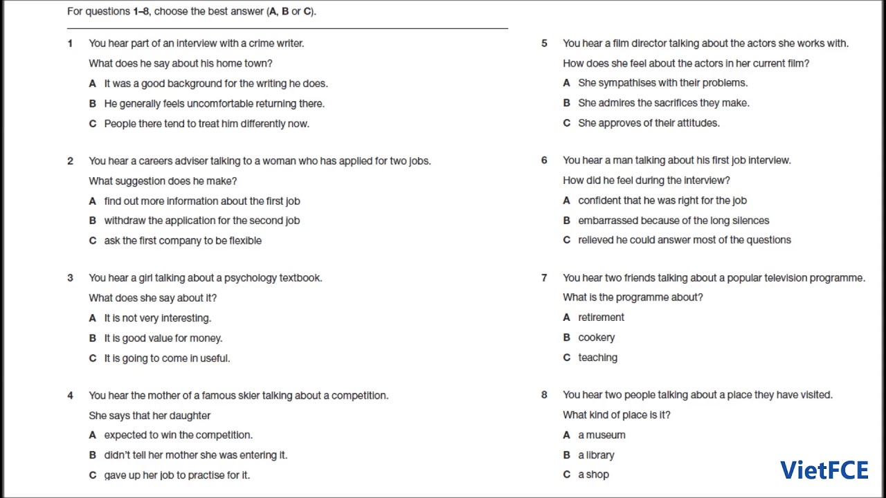 FCE Listening Test Part 1 with answers 04