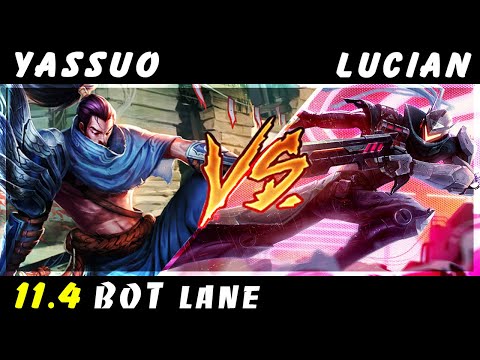 YASSUO Quadrakill - Yasuo vs Lucian ADC Patch 11.4 - Yasuo Gameplay