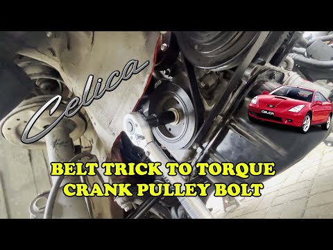 Part of a video titled Trick to tighten Crank pulley Bolt | 7th Gen Celica - YouTube