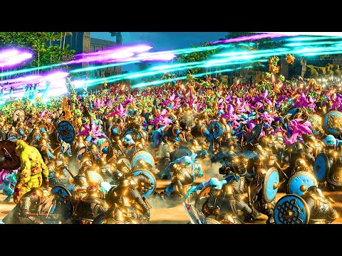 DAEMONS OF CHAOS vs DWARFS and HIGH ELVES - Massive TotalWar Warhammer 3 cinematic battle
