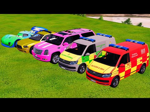 TRANSPORTING POLICE CARS, DACIA, AMBULANCE, FIRE DEPARTMENT to GARAGE - Farming Simulator 22 #1