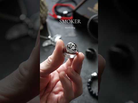 Кольцо печатка перстень мужское стальное HEAVY SMOKER 19 из медицинской нержавеющей стали с Черепом - фото 1 - id-p2391199110