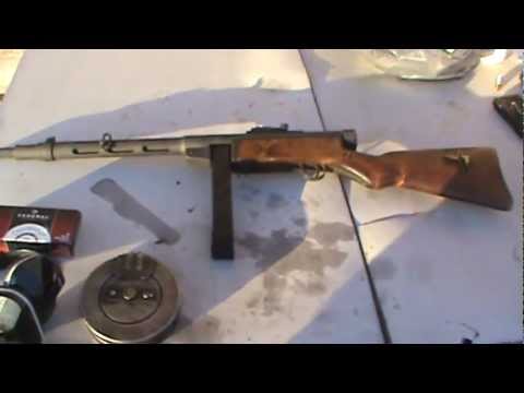 Finnish M31 Suomi 9mm rifle shooting Birchwood Casey's Dirty Bird Multi-Color Splattering Target