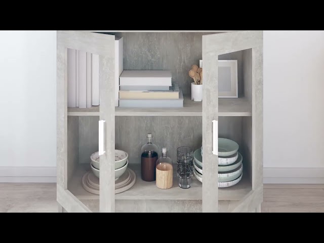 Video teaser for 802745 vidaXL Vitrine Cabinet Concrete Grey 82,5x30,5x80 cm Engineered Wood