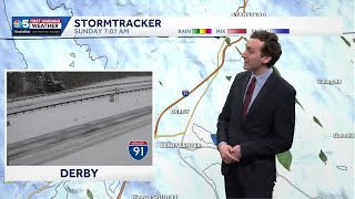 Snowy Sunday morning, flip to rain showers by afternoon in Vermont (03-22-26)