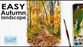 EASY watercolor Autumn Landscape for beginners