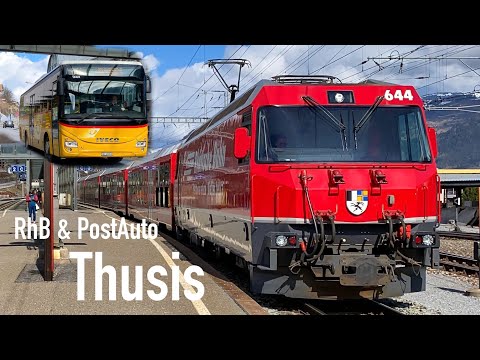 Rhätische Bahn & PostAuto in Thusis | Ge 4/4 III | Albulabahn | RhB | Regie Thusis
