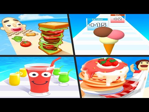 SANDWICH RUNNER vs ICE CREAM RUSH vs PANCAKE RUN vs JUICE RUN - Satisfying Quadruple Gameplay