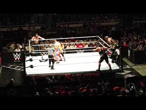 Bo Dallas, Curt Hawkins and Elias Sampson V.S. Heath Slayter, Rhyno, and Apollo Crews