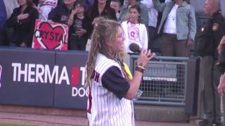 Crystal Bowersox singing National Anthem at Mud Hens Game